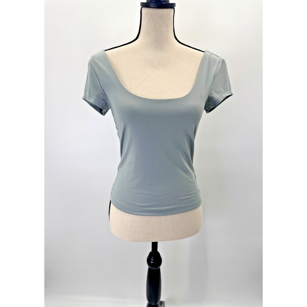 Old Navy Modern Scoop Neck Silver Sage Square Neck Top Small Stretch Minimalist